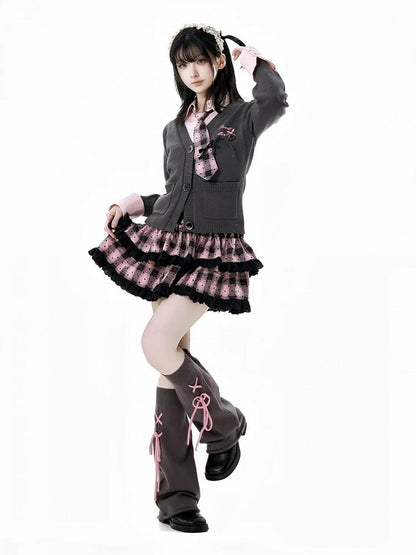 Dark Gray V-Neck Spring Slim-fitting Knitted Cardigan