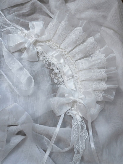 Ivory Lace Bonnet & Floral Hair Clips Set - Sleepless Unanswered