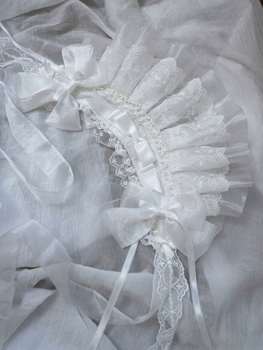 Ivory Lace Bonnet & Floral Hair Clips Set - Sleepless Unanswered