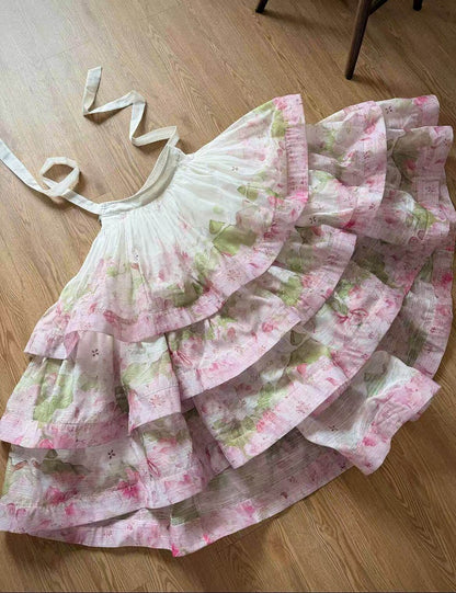 Pink Rhododendron Print Lolita Three Layers High-low Skirt - Deer-seeking Letter Lolita