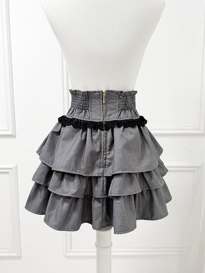 Jirai Kei Gray Three-Tiered Elevated Waist Skirt - nekura