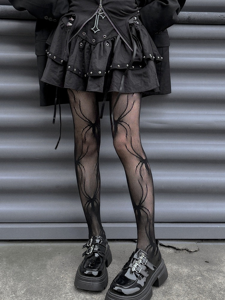 ゴシックパンクブラックスパイダー柄網タイツ