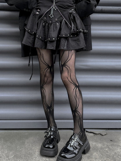 ゴシックパンクブラックスパイダー柄網タイツ