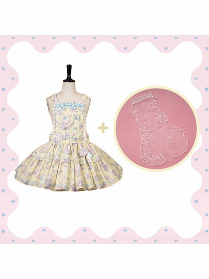 Charming Yellow Overall Gown with Bow Detail and Removable Apron Set - Vcastle
