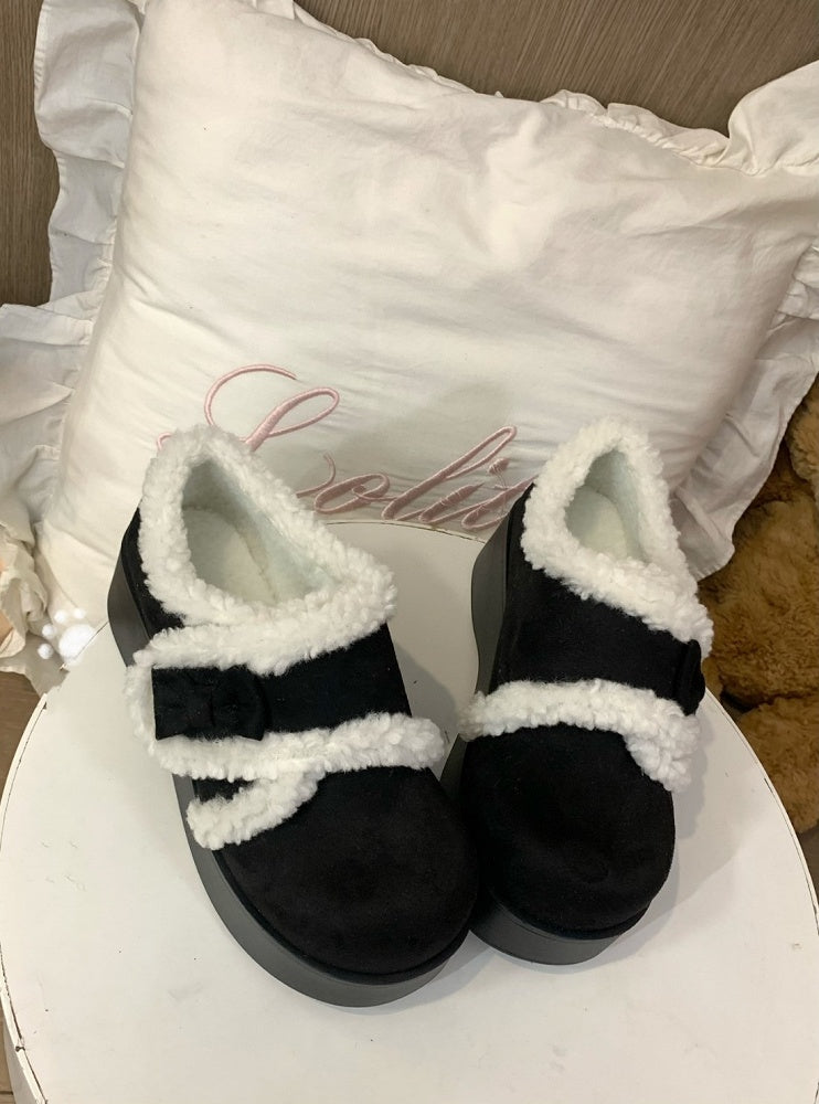 with Lolita Strap Details Black Velcro Platforms Closure Bow Sweet