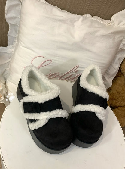 with Lolita Strap Details Black Velcro Platforms Closure Bow Sweet