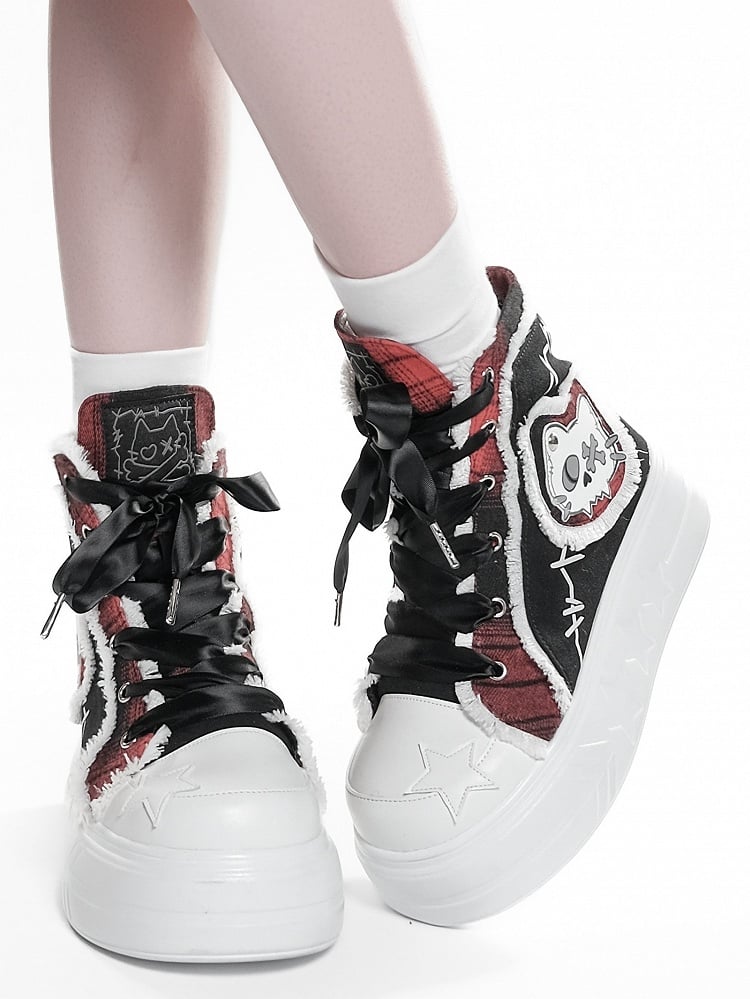 Tops Platform Black Red High with Patch Cat