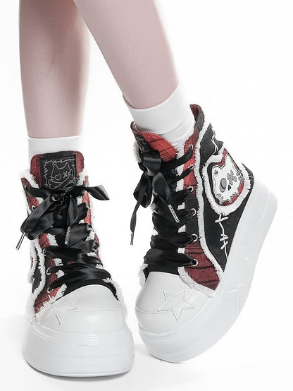 Tops Platform Black Red High with Patch Cat