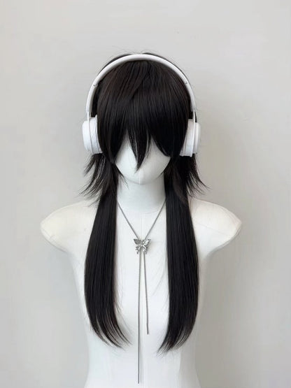 Style with Straight Ouji Bangs Black Wig