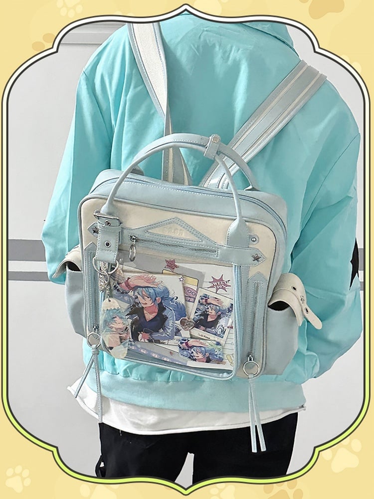 Large Daily Ita Backpack With Cute Puppy Print Blue Capacity