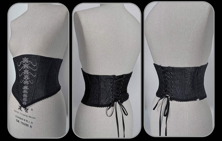 Embroidery Ribs Butterfly Black Belt Lolita Gothic Corset and
