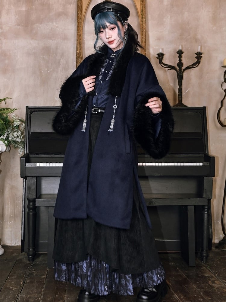 Hem - Double Black Layered Skirt Cheongsam Goth