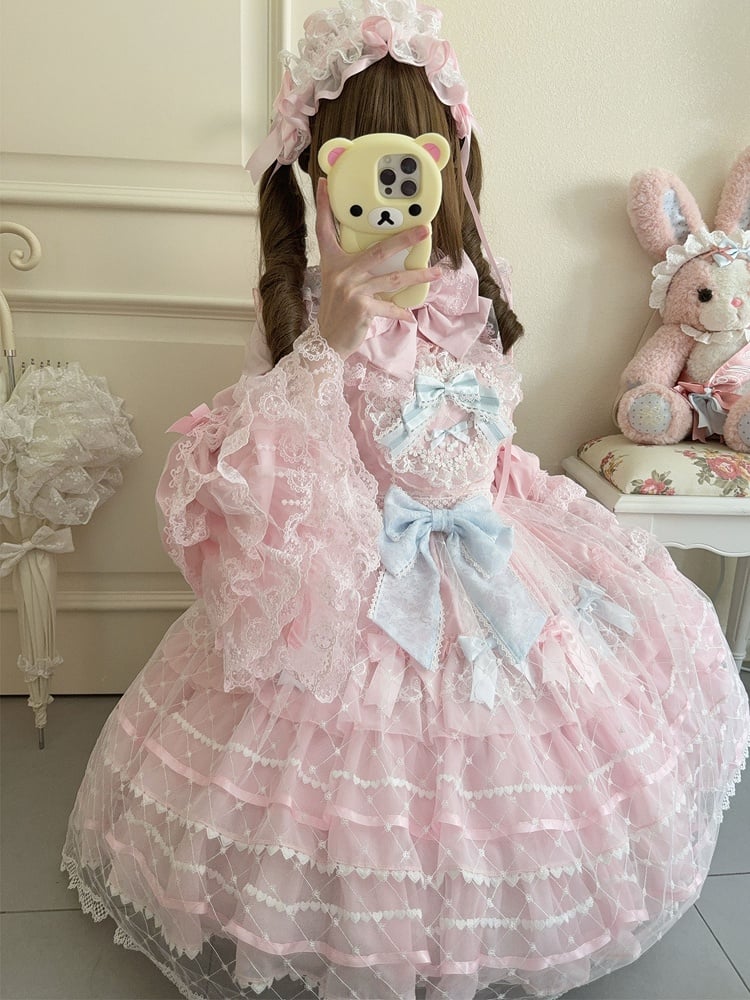 Lolita Bodice Princess Jumper Skirt Overlay Flower Heart Pink Applique Hem
