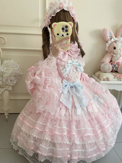 Lolita Bodice Princess Jumper Skirt Overlay Flower Heart Pink Applique Hem