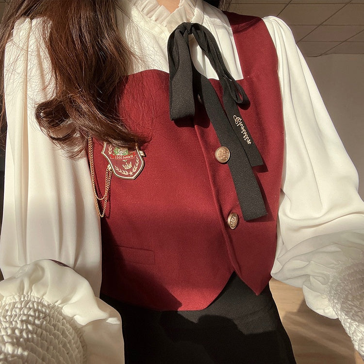 Elegant Waistcoat with Gold-tone Button Placket Red White /