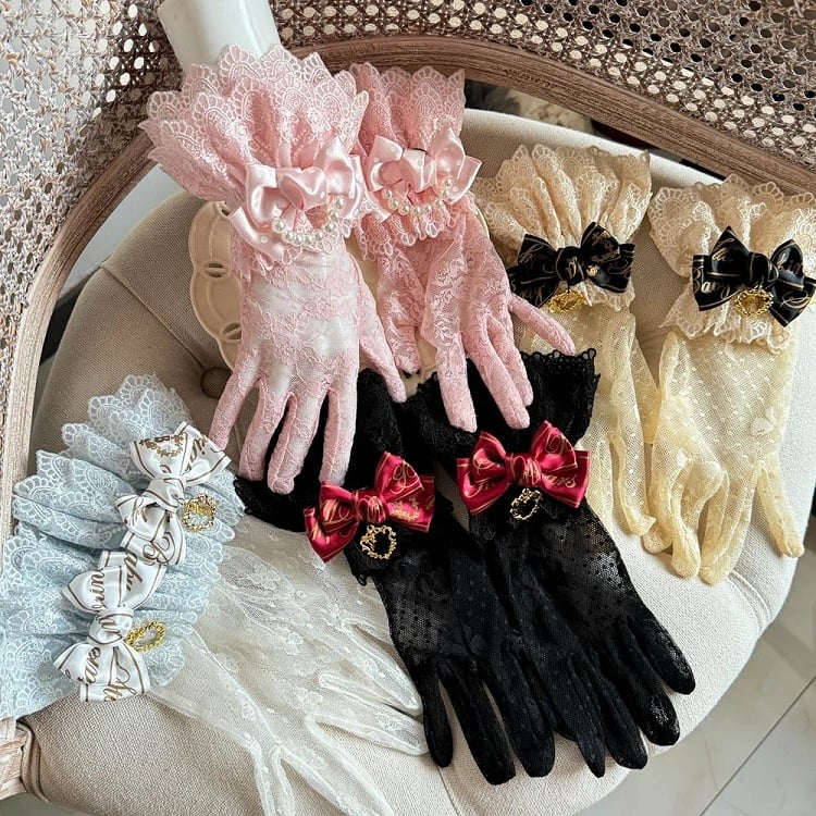 Wrist Cuffs Sweet 3-Piece Gloves Lace Set Bow