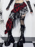 Plaid Punk Rock Asymmetrical Tiered Skirt – PU Belt