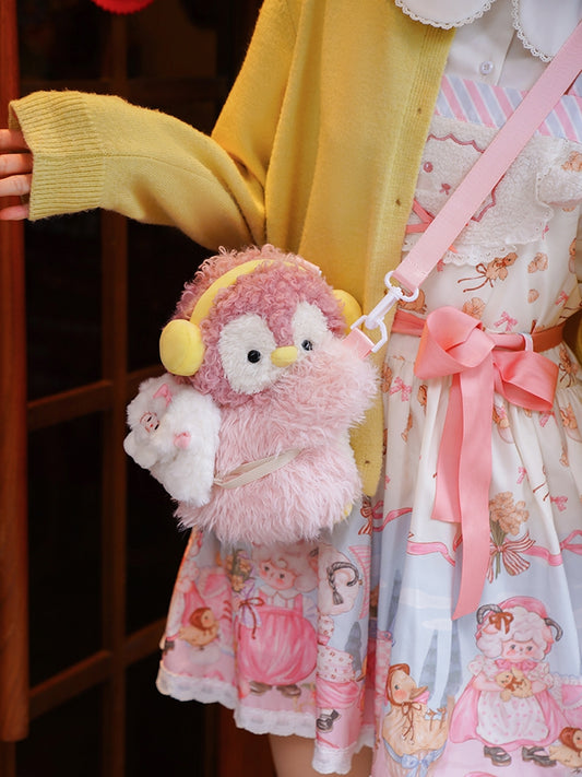 ピンクのバッグ 2ペンギンオプション かわいいミドル/ラージ + バックパック/クロスボディキーチェーン ぬいぐるみサイズ