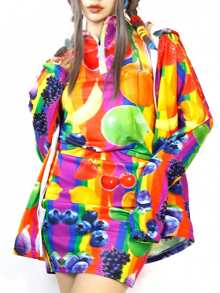 ファッションギャルスリーブフルーツカラフルプリントベスト