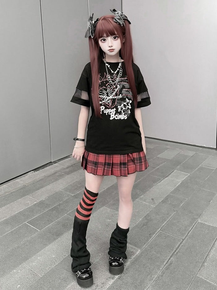 Black Strawberry & Chain Print Mesh T-Shirt - Puppet Bombs