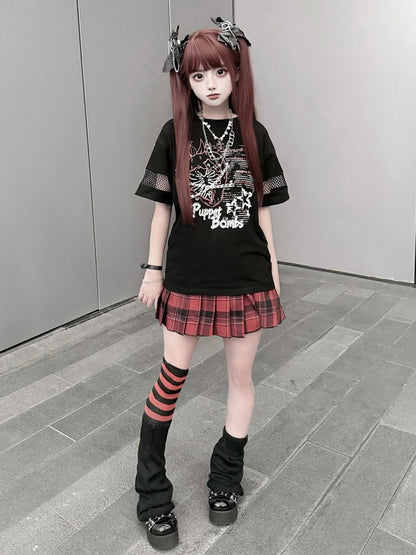 Black Strawberry & Chain Print Mesh T-Shirt - Puppet Bombs