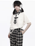 Preppy Plaid Star Patch Top with Tie Details - PINK SAVIOR