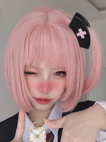 Rosa 30CM kurze Bob-Schnitt-Synthetikperücke mit Pony