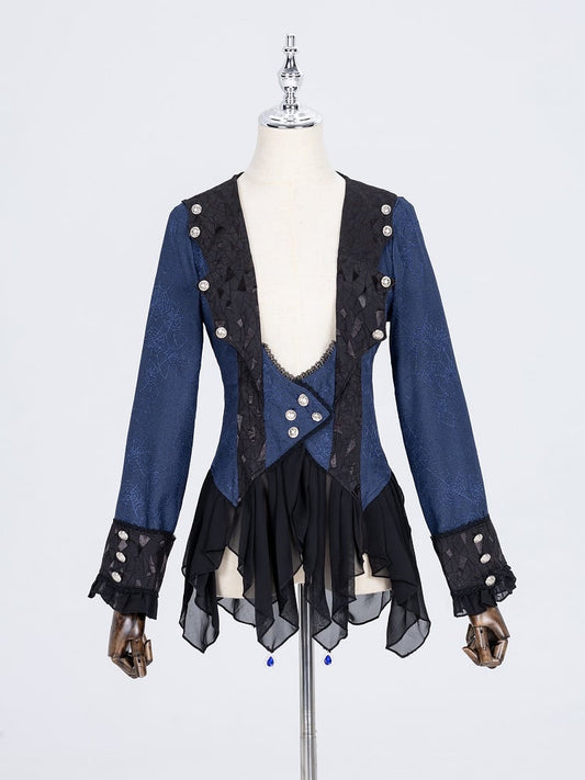 Ouji Coat Spider Style Lolita Prince Dark Web Blue Fabric