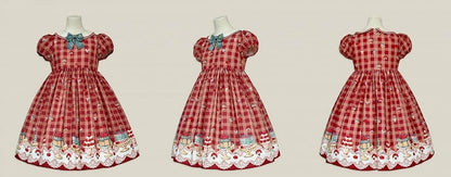 Rotes, hoch tailliertes Lolita-Kleid mit Kirsch- und Dessert-Gingham-Muster