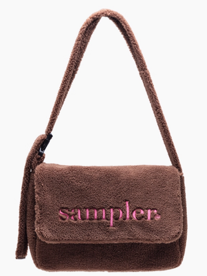 Letter Embroidered Fuzzy Tote Bag With Adjustable Strap - Perfect For Fall And Winter Brown