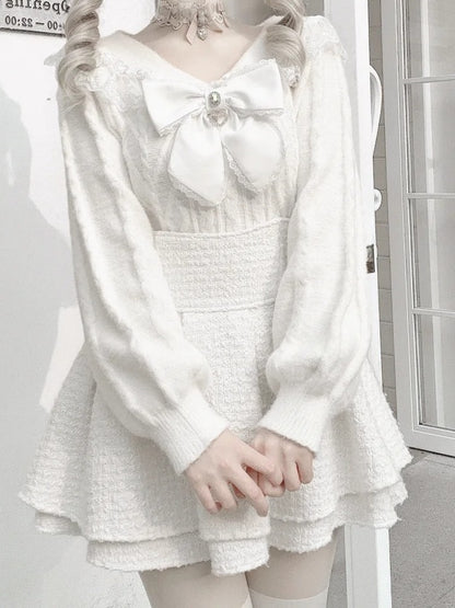 Trim Sailor Sweater Jirai Off-White Kei Collar Lace