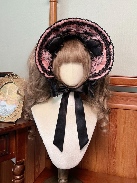 and / with Ears Bonnet Bear Pink Purple Sweet Lolita Embroidery