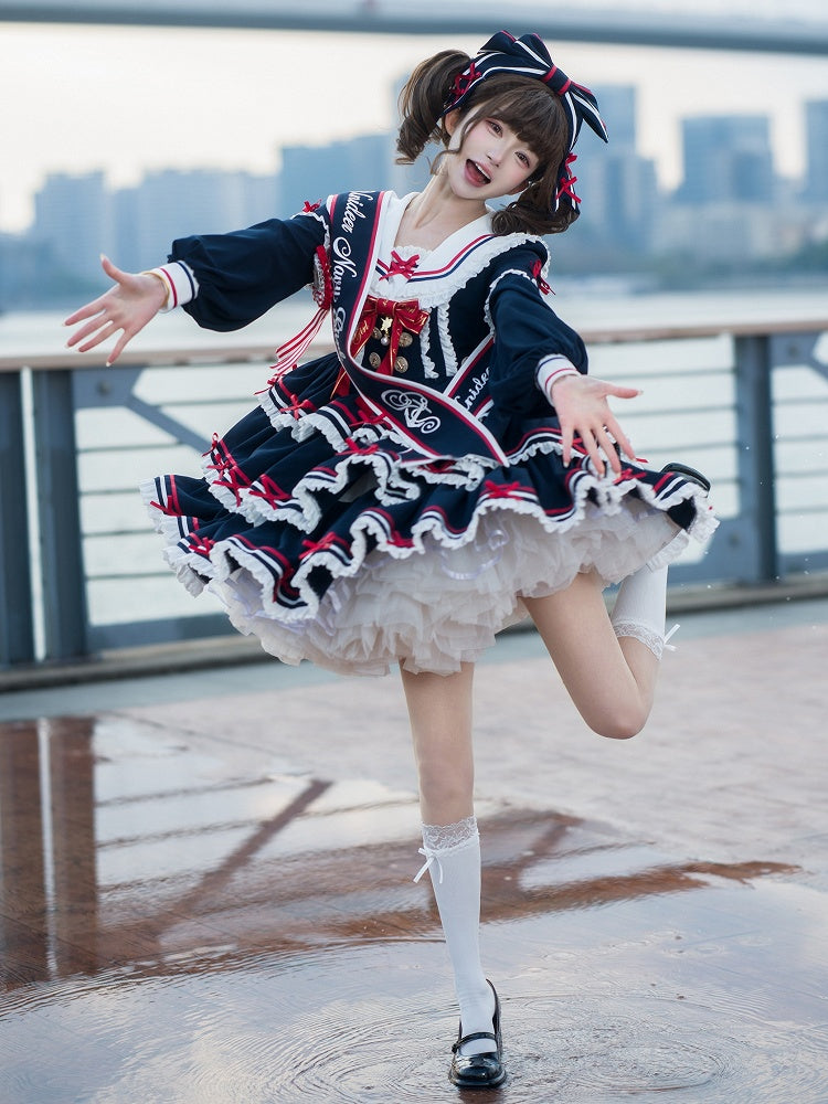 Matrosen-Set Lolita Navy Sommerkleid Rock Full OP Navycore Tiered Blue
