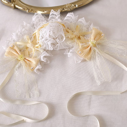 Yellow Cute Creamy Hairband Osmanthus Lolita Bowknot Lace