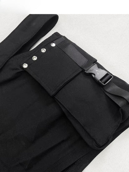 Vintage Black Cargo Pockets Glamorous Slim-fitting Shorts