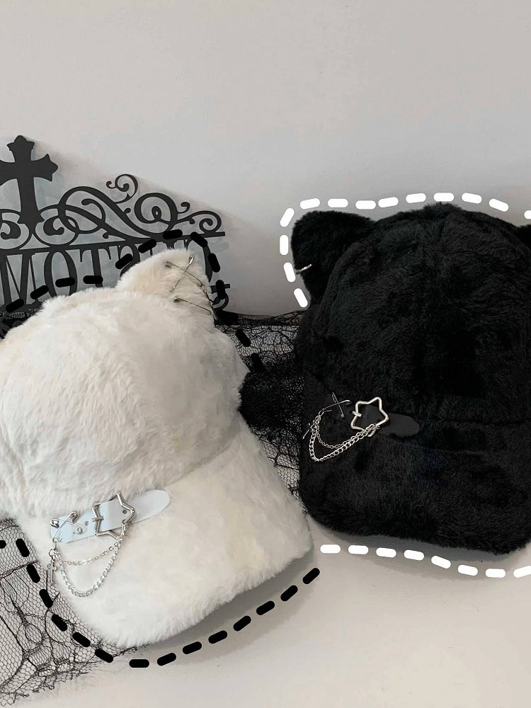 Punk - Cat-Ear Detail Japanese with Cap Cute Baseball Black Style Chain