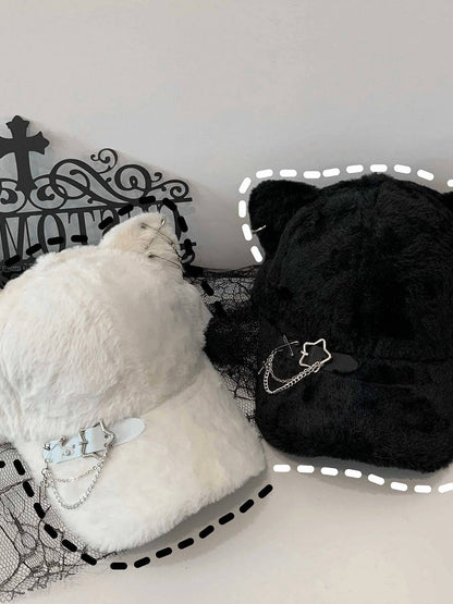 Punk - Cat-Ear Detail Japanese with Cap Cute Baseball Black Style Chain