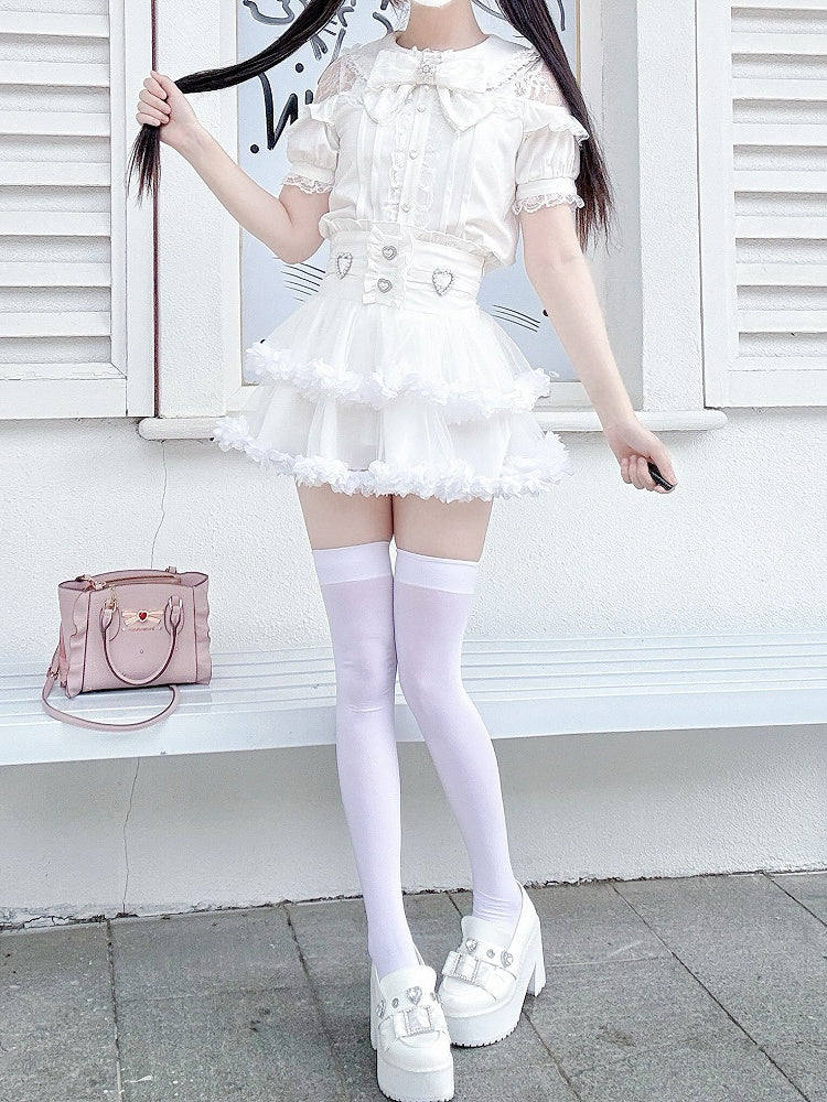 Bluse Kei Jirai Weiß / Knöpfe mit schwarzem Herz