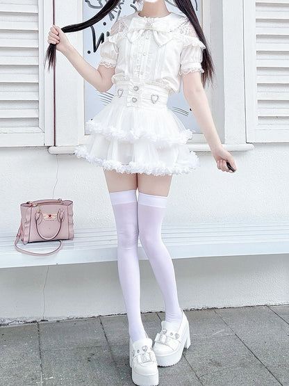 Blouse Kei Jirai White / Buttons with Black Heart