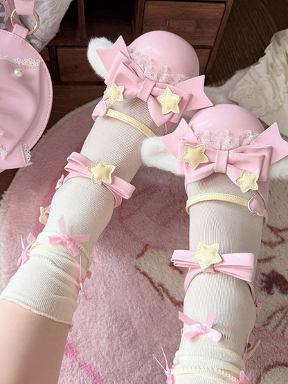Pink Sweet Lolita Mid Heel Round Toe Shoes - Sheep Puff