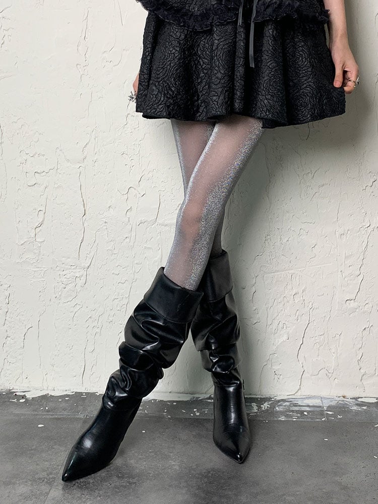 ライトグレー Y2K シマーリングタイツ