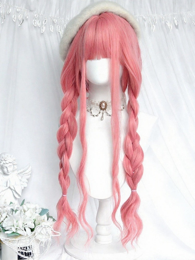 Pink 80cm Long Wavy Curly Lolita Wig with Full Bangs - Sinwavy