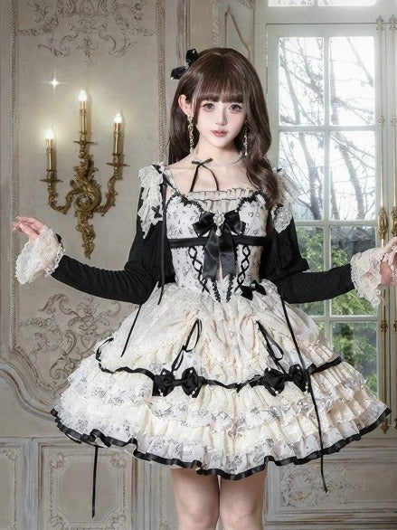Lace Trim Cardigan with Black Bow - Sweetheart Macaron Lolita