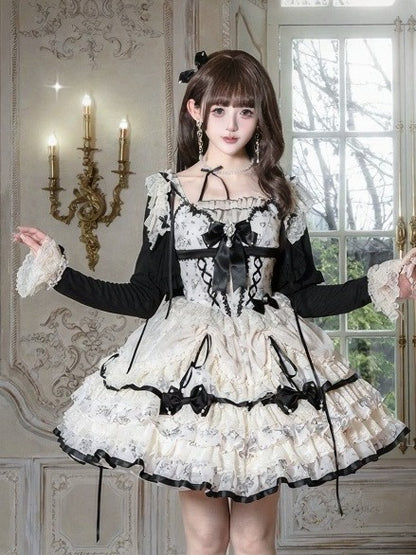 Lace Trim Cardigan with Black Bow - Sweetheart Macaron Lolita