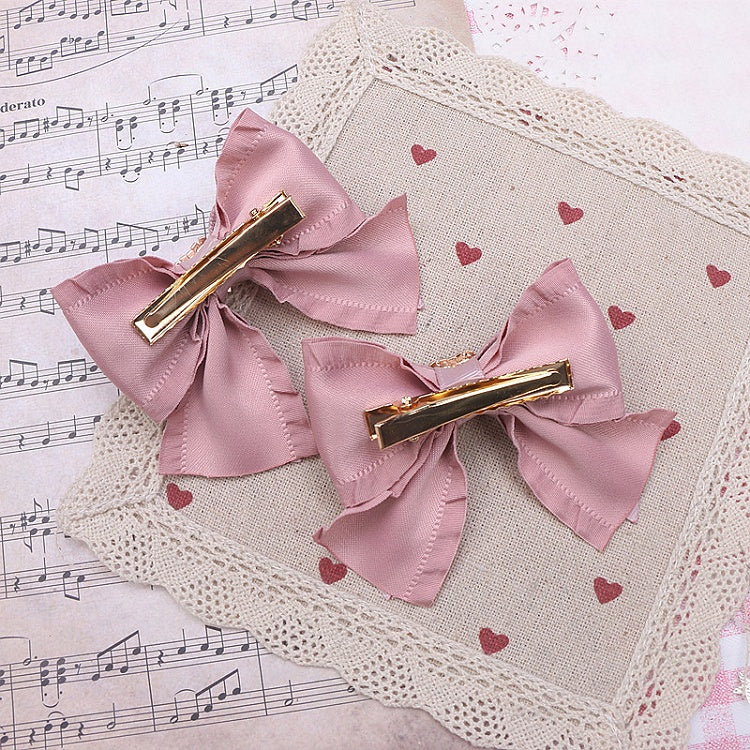 Rhinestone Jirai Hairclip / Heart Black Bowknot Pink Kei