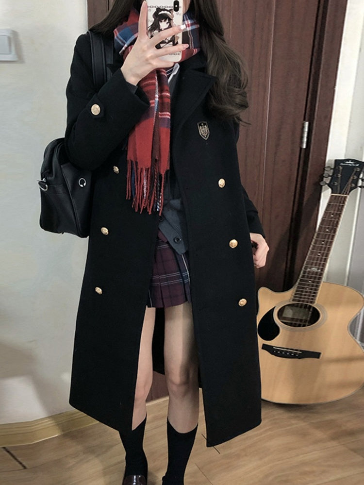 Badge Uniform Decorated Black JK Version Thicken Coat