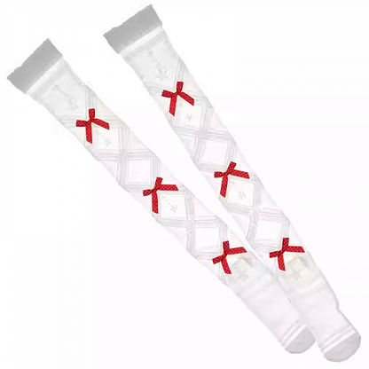 Red/Black Bows Crisscorss Banded Lolita Over Knee Stockings