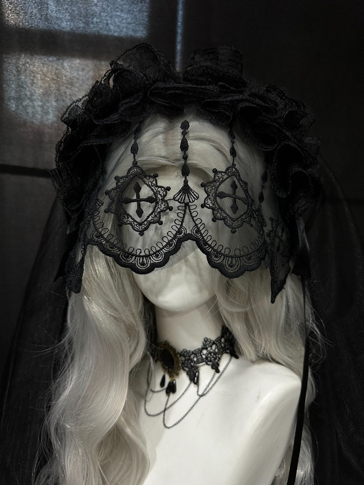 Gothic Hairband Veil with Lace Details - Custom Made Earrings