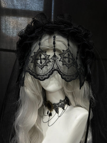 Gothic Hairband Veil with Lace Details - Custom Made Earrings