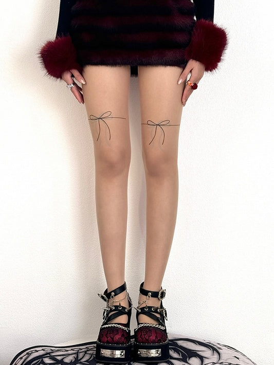 Bowknot Print Nude Tights